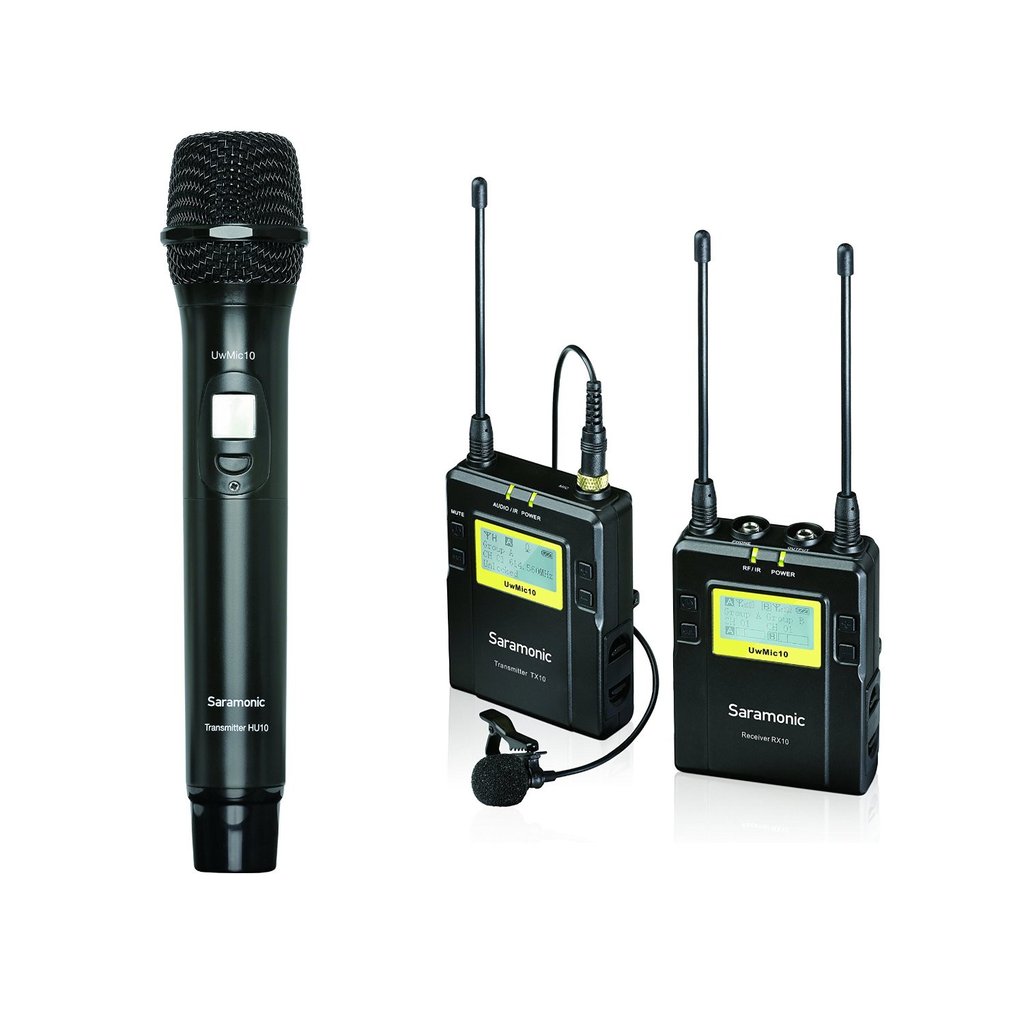 UWMIC10 (RX10+TX10+HU10) - UHF Wireless Lavalier + Handheld Microphone System with Bodypack Transmitter + Lav Mic, Handheld Mic with Transmitter, Receiver, Shoe Mount, XLR/3.5mm Outputs