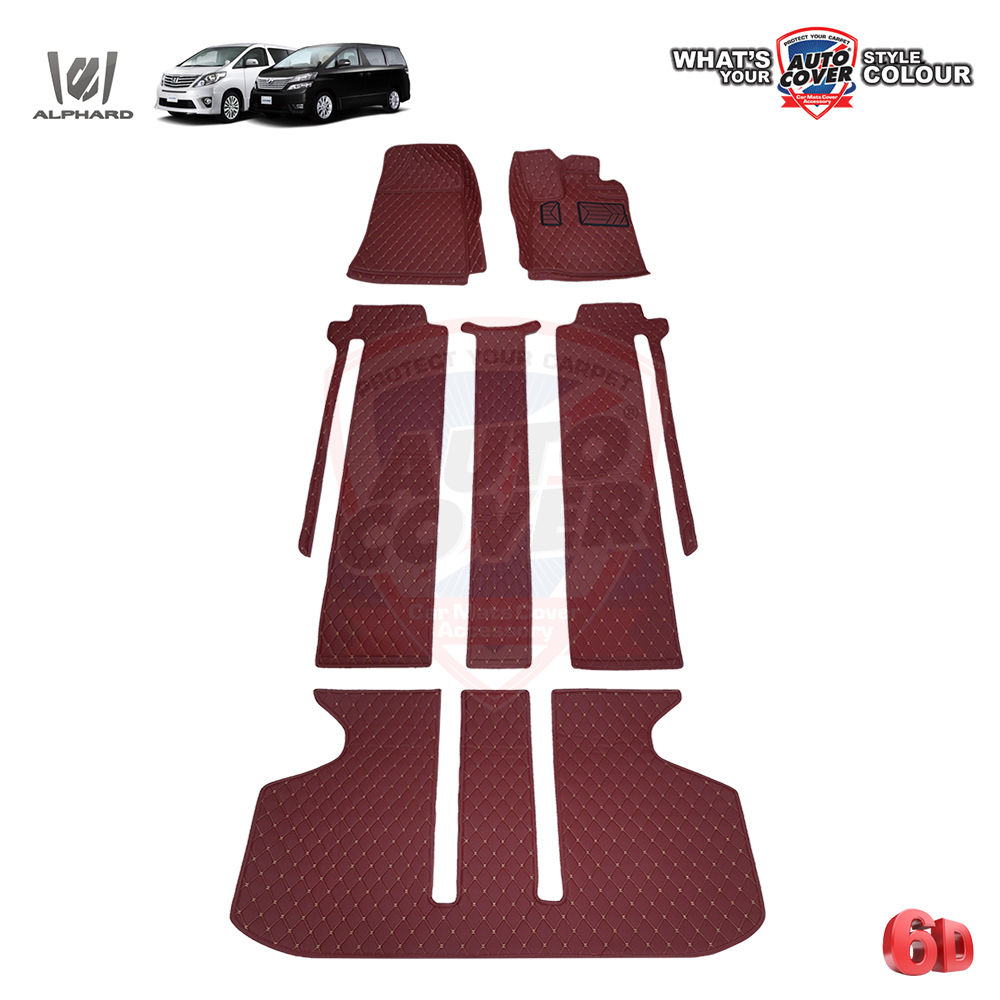พรมปูพื้นรถยนต์ 6D รถ TOYOTA ALPHARD VELLFIRE ปี 2009-2015 (รางซ้ายขวาเดี่ยว) พรมรถยนต์ ชุดเต็มคัน จำนวน 6 ชิ้น