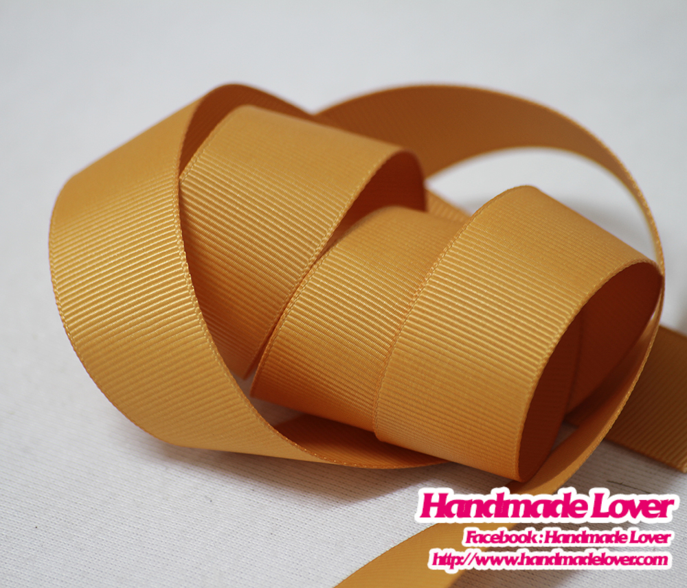 ริบบิ้นผ้า กรอสเกรน สีส้มอ่อน ขนาด กว้าง 25 mm. [สีพื้น]