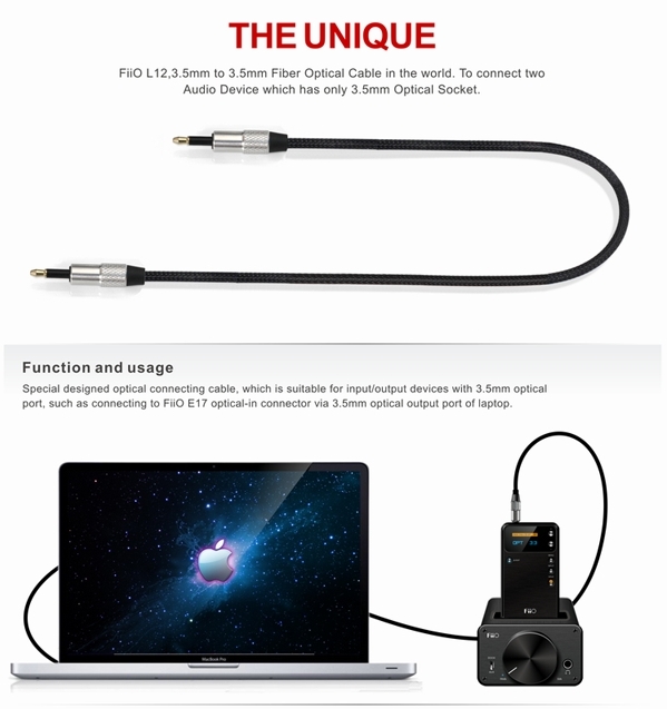 ขาย FiiO L12 สาย Optical 3.5mm to Optical 3.5mm (สายออฟติคอล แบบ3.5mm) สำหรับ PC / NB / Macbook ที่มีพอร์ท Optical แบบ3.5mm