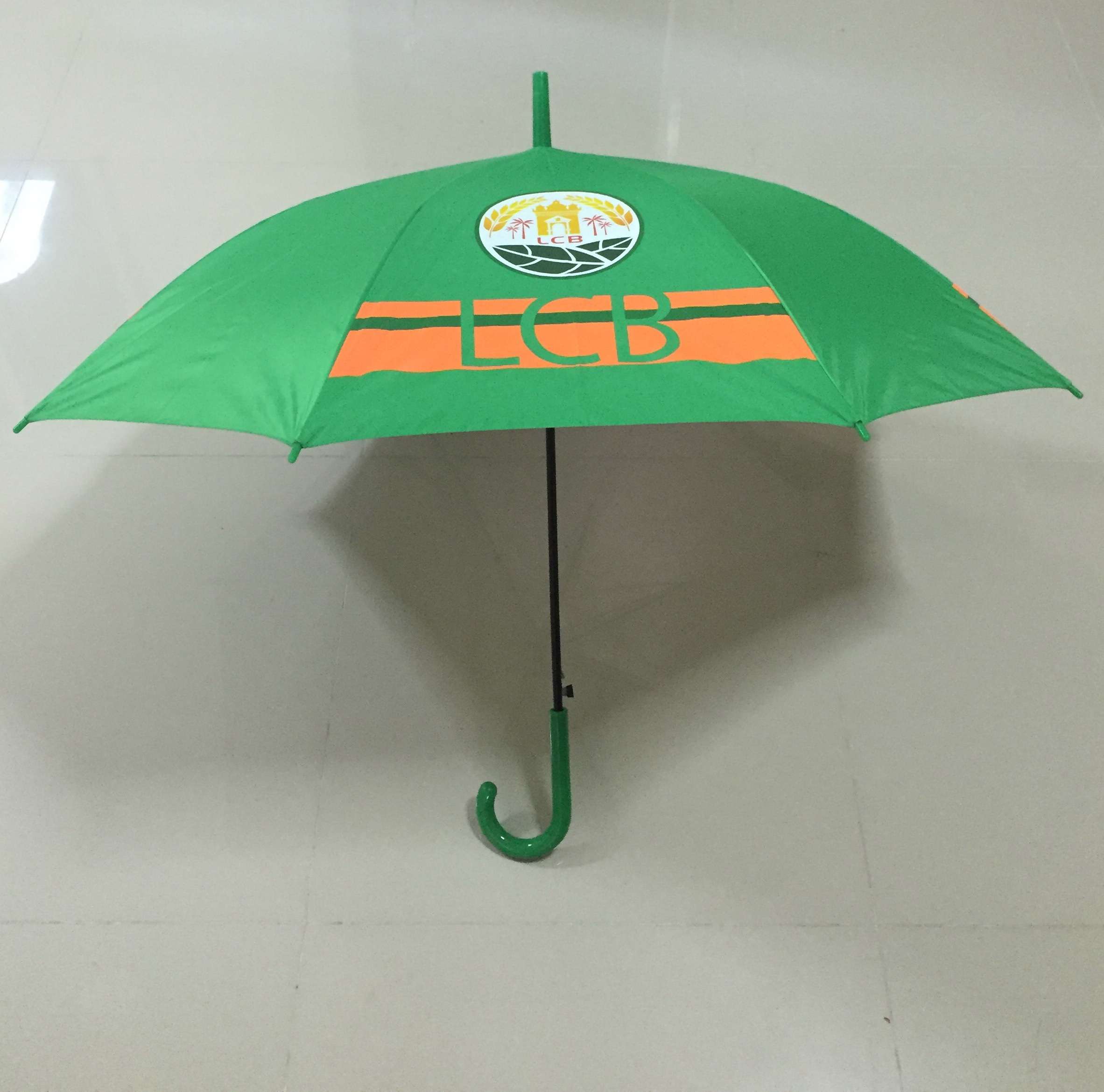 ร่มตอนเดียว 24 นิ้ว ผ้าUV โครงโลหะ ออโต้เปิด ด้ามจับงอ ปลอกPVC สกรีนโลโก้