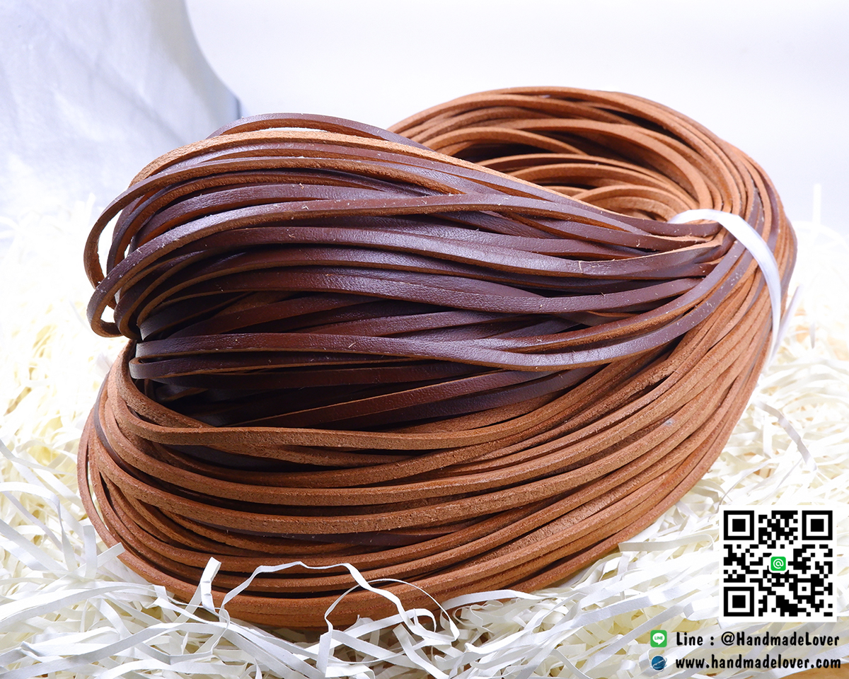 หนังแท้ สีน้ำตาลไหม้ ขนาด กว้าง 3 mm.