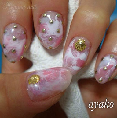 ลายเล็บ เปลือกหอย,shell nails,ลายเพ้นท์เล็บ เปลือกหอย