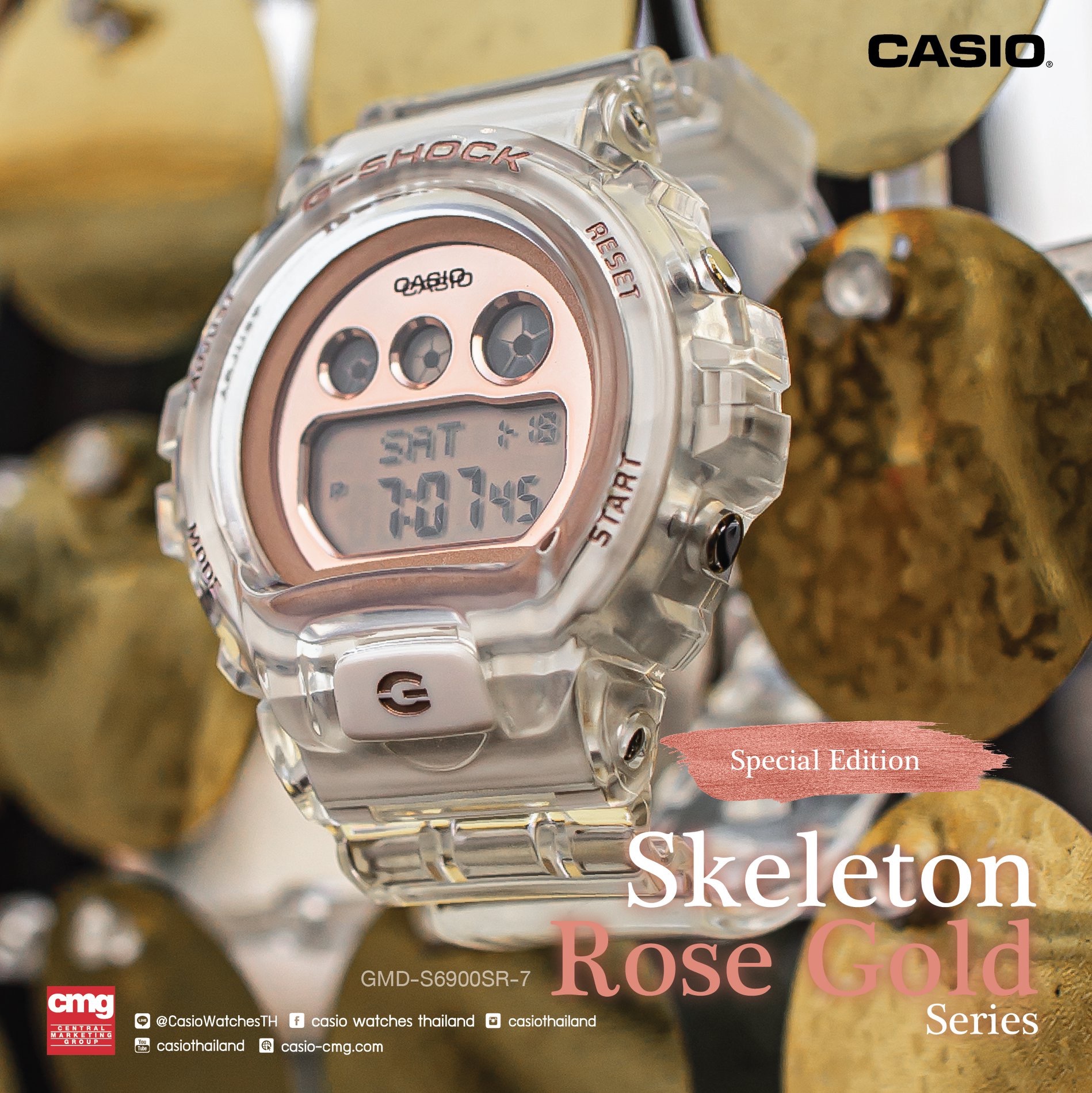นาฬิกา Casio G-Shock มินิ S-Series Special Color GMD-S6900SR Skeleton Rose Gold series รุ่น GMD-S6900SR-7 ของแท้ รับประกัน1ปี