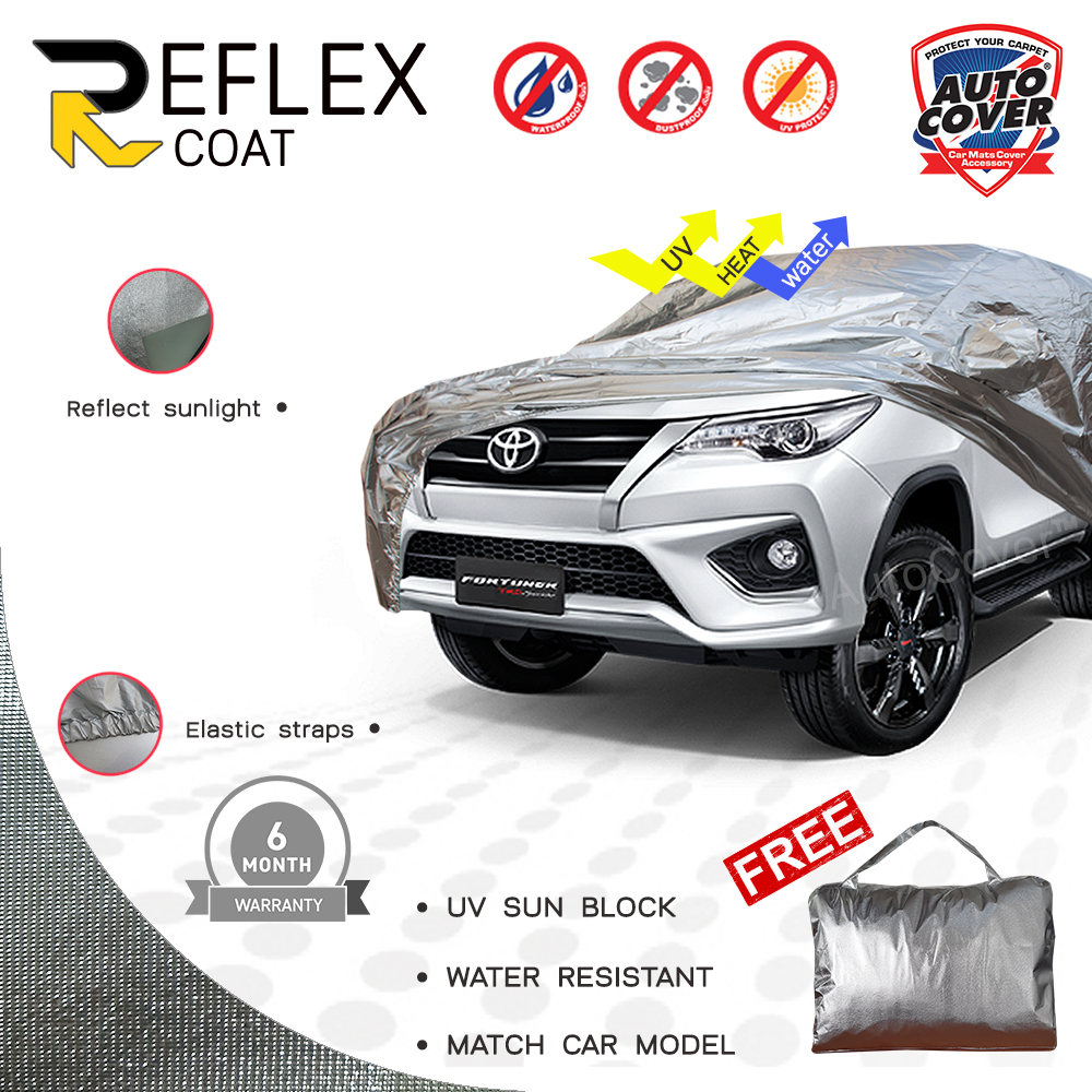 ผ้าคลุมรถเข้ารูป 100% รถ TOYOTA FORTUNER ปี 2015-2021 ผ้าคลุมรถกันแดด กันไอร้อน กันน้ำ รุ่น REFLEX COAT