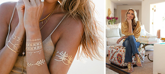 Flash Tattoo สติ๊กเกอร์ แทททู สีทอง เมทัลลิค