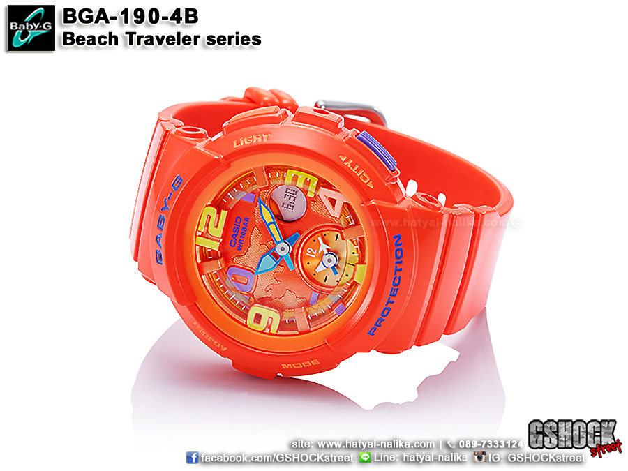 นาฬิกา คาสิโอ Casio Baby-G ANALOG-DIGITAL Beach Traveler series รุ่น BGA-190-4B "ส้มส้ม" ของแท้ รับประกัน1ปี