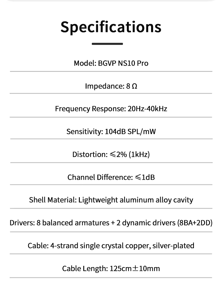 BGVP NS10Pro หูฟัง IEMs 10 ไดรเวอร์ 8BA+2DD สายชุบเงิน เปลี่ยนท่อนำเสียงได้ รองรับ Hi-Res ประกันศูนย์ไทย