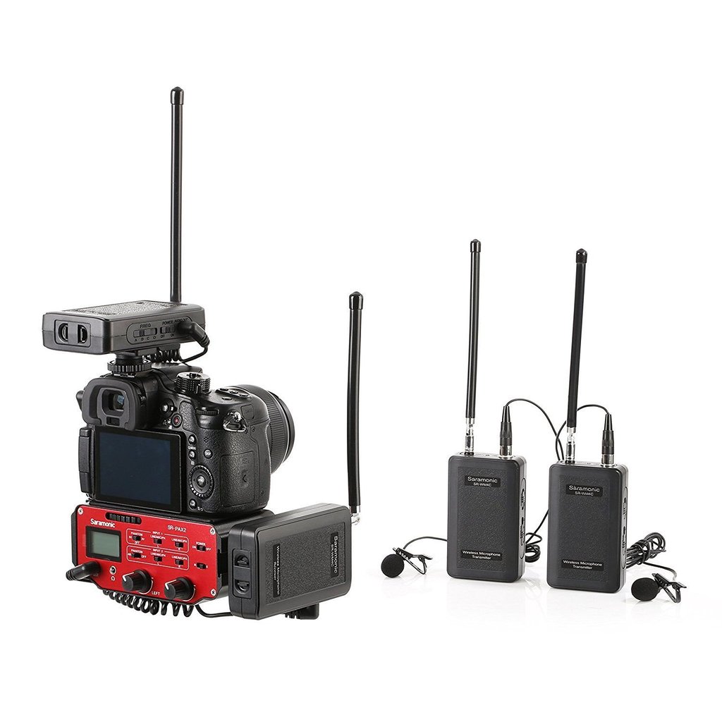 SR-WM4C*2+PAX2 - Wireless VHF Dual Lav System with 2 Transmitters, 2 Receivers, and Premium Audio Mixer