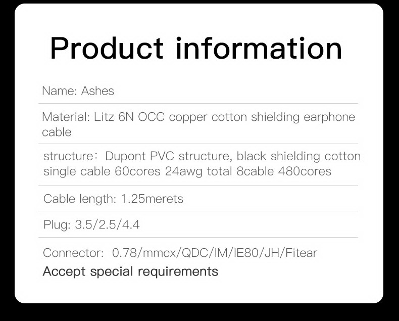 ขาย Hakugei Ashes สายอัพเกรดหูฟัง ทองแดง 6N OCC ผลึกเดี่ยวแบบ Litz