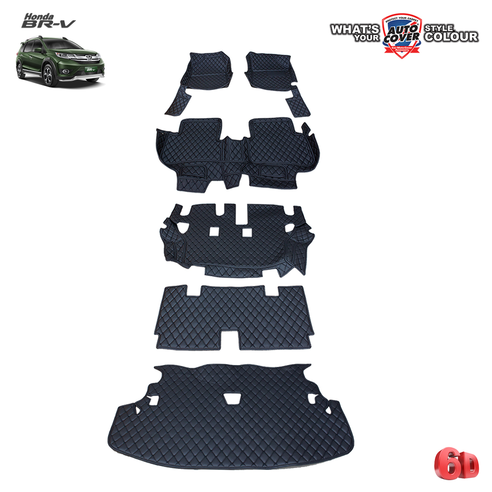 พรมปูพื้นรถยนต์ 6D รถ HONDA BRV รุ่น 7 ที่นั่ง พรมรถยนต์ ชุดเต็มคันรวมแผ่นท้าย จำนวน 6 ชิ้น