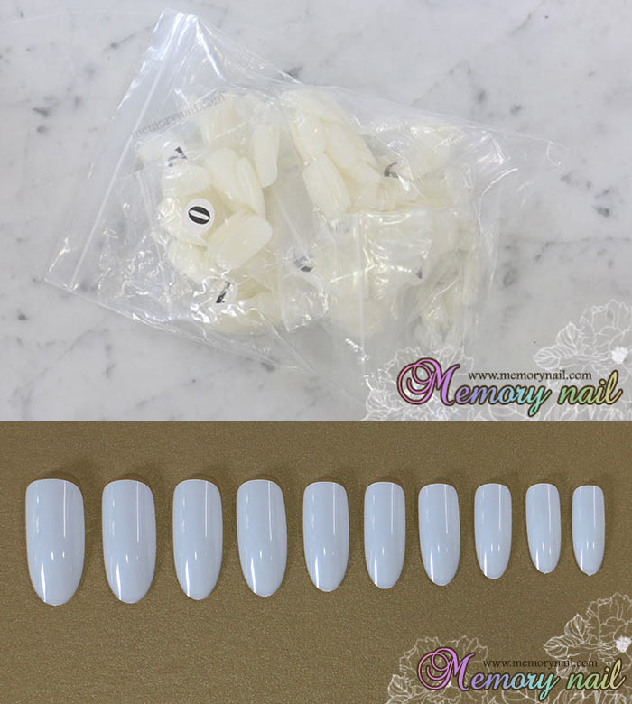 เล็บPVC เต็มเล็บ ทรงอัลมอนด์ สีขุ่น แบบถุง