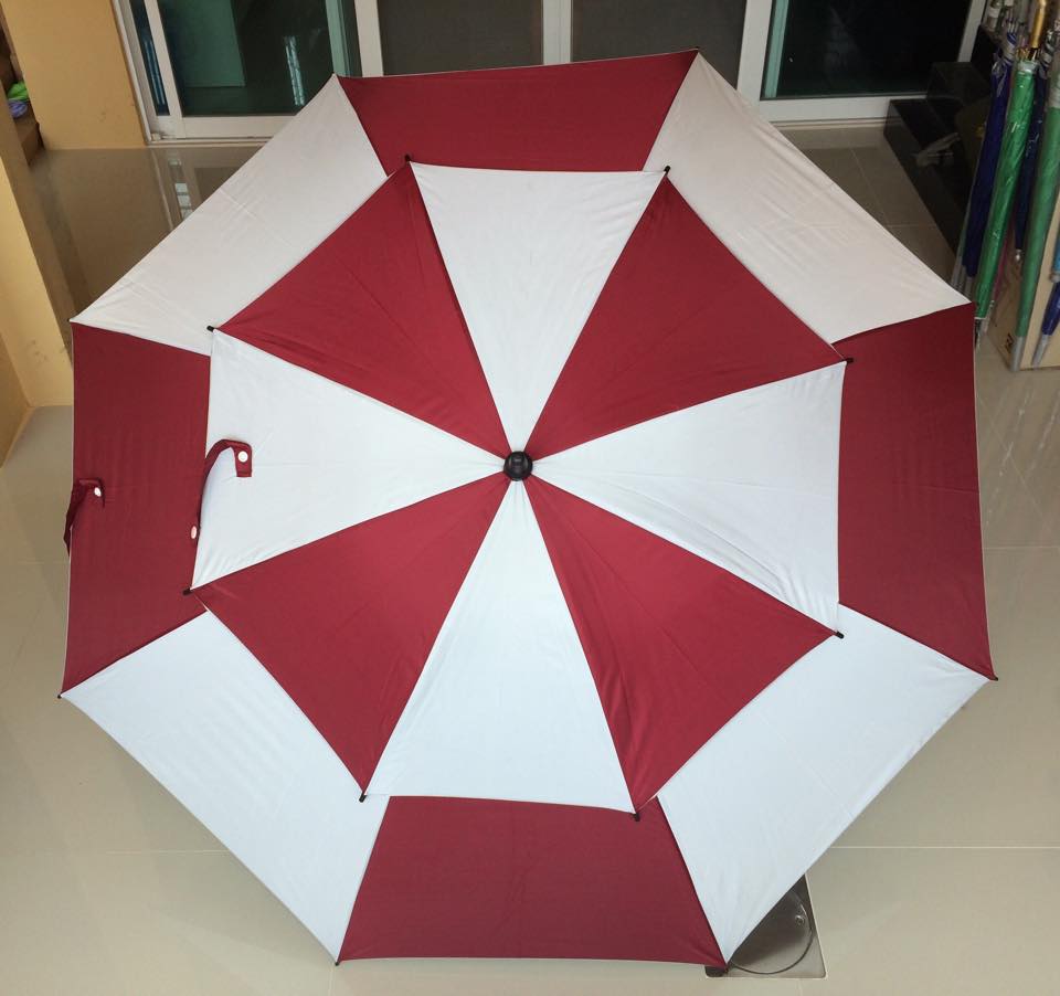 ร่มกอล์ฟ32นิ้ว 2 ชั้น ผ้าร่มเคลือบยูวี สลับสี โครงไฟเบอร์ มือเปิด ด้ามโฟม ปลอกผ้า คละสี