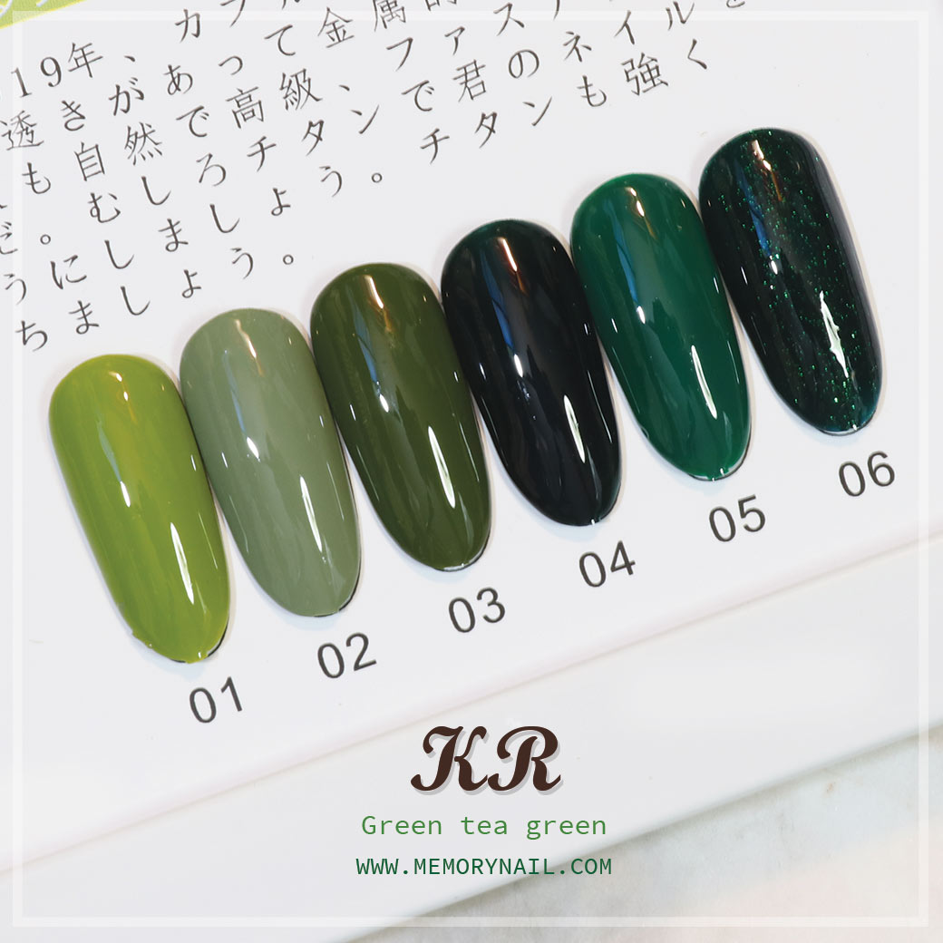 สีเจลทาเล็บ KR ชุด6สี โทนสีเขียว Green tea Green