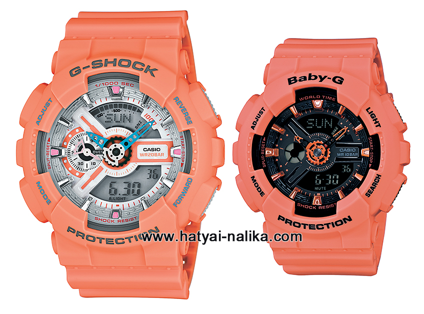 นาฬิกา คาสิโอ Casio G-Shock x Baby-G เซ็ตคู่รัก สีแซลมอน รุ่น GA-110DN-4A x BA-111-4A2 Pair set ของแท้ รับประกัน 1 ปี