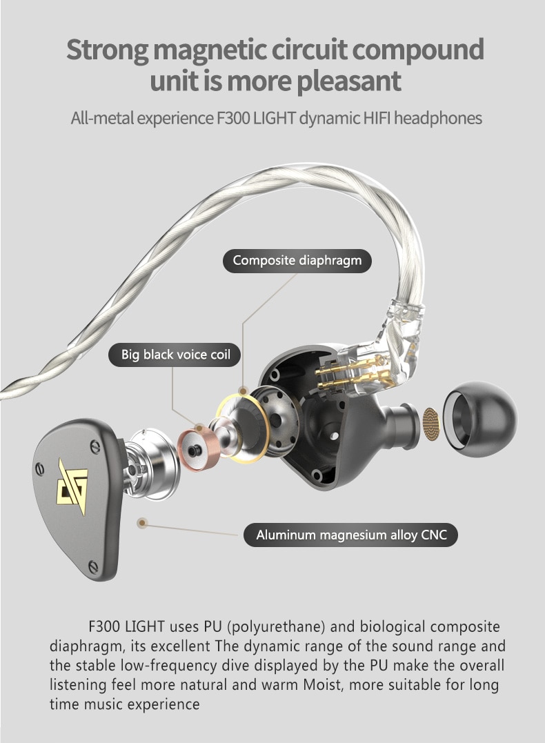 ขาย Auglamour F300 Light หูฟัง Dynamic พร้อมไมค์ สายทองแดง single crystal ชุบเงิน