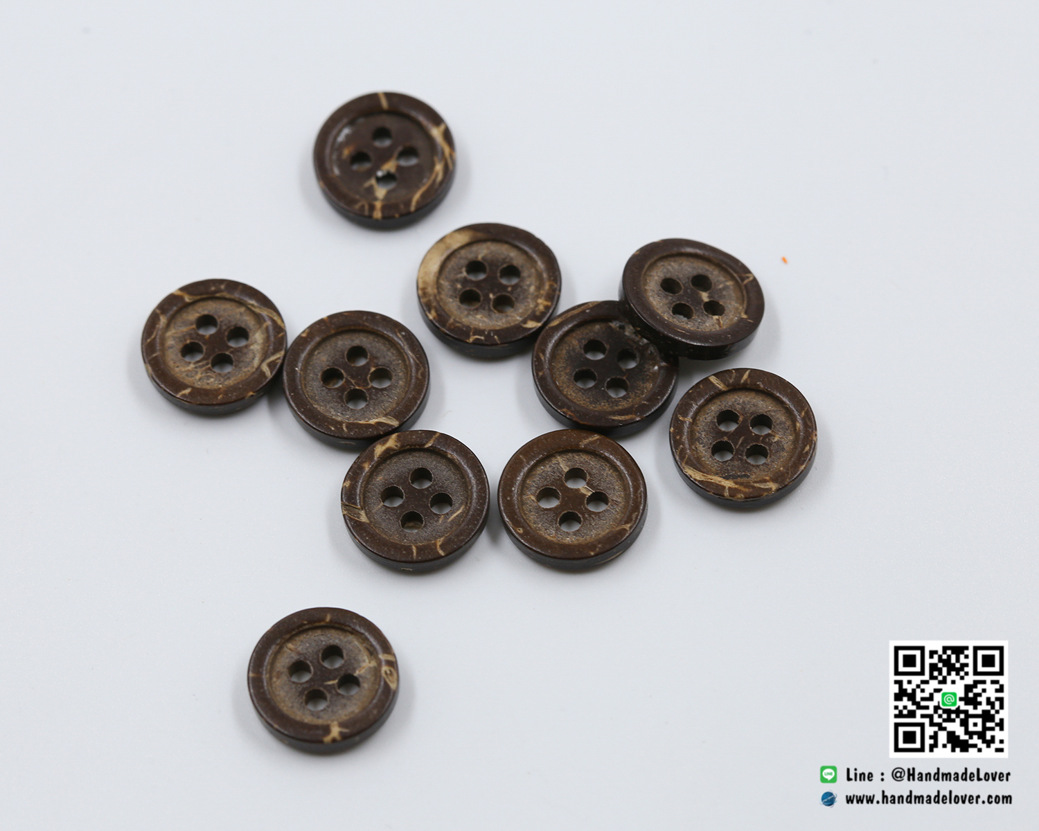 กระดุมไม้ ทรงกลม 15 mm. แพ็ค 10 เม็ด