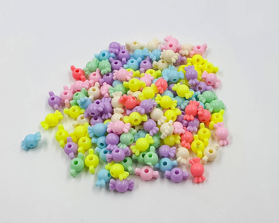 ลูกปัดรูปลูกกวาด สีพาสเทล ขนาด 14 มิล (คละสี) [100 กรัม ประมาณ 280 ชิ้น]