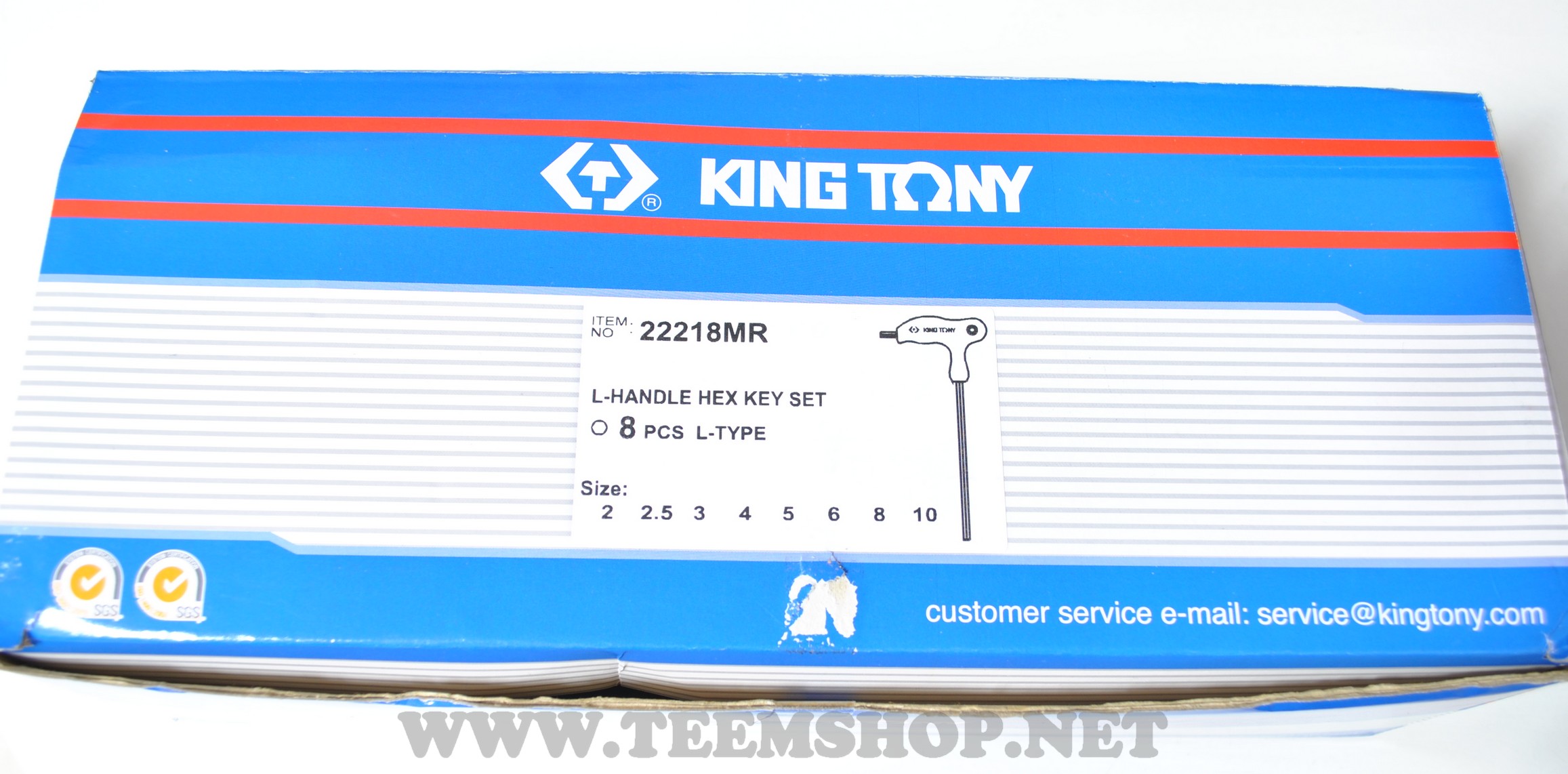 KINGTONY กุญแจหกเหลี่ยมด้ามยาวตัว L ชุด 8 ตัว 2-10mm. NO.22218MR Made in Taiwan