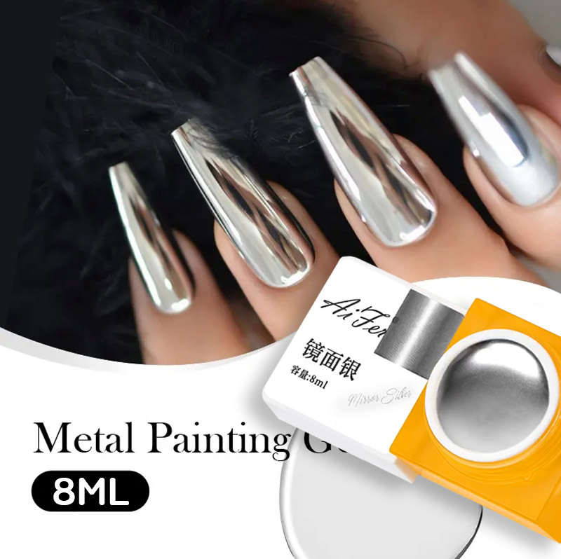 ( Aifer เมทัลลิค เจล สูตรใหม่ เงากว่า ) New Chrome Silver Metallic Gel สีเจลทาเล็บ สีเงินเมทัลลิก เงาโครเมียม