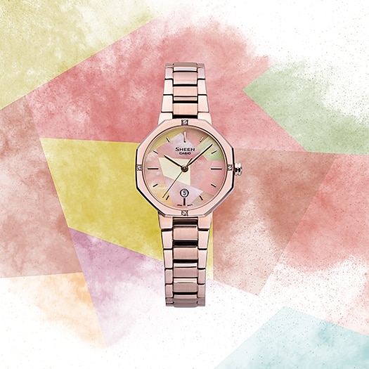 นาฬิกา คาสิโอ Casio SHEEN SAPPHIRE CRYSTAL คริสตัลแซฟไฟร์ SHE-4543 series รุ่น SHE-4543CG-4A ของแท้ รับประกัน1ปี