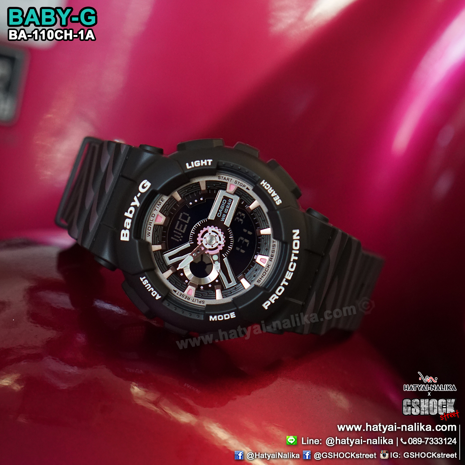 นาฬิกา Casio Baby-G BA-110CH CHANCE series รุ่น BA-110CH-1A (สีดำสายลายริบบิ้น) ของแท้ รับประกัน1ปี