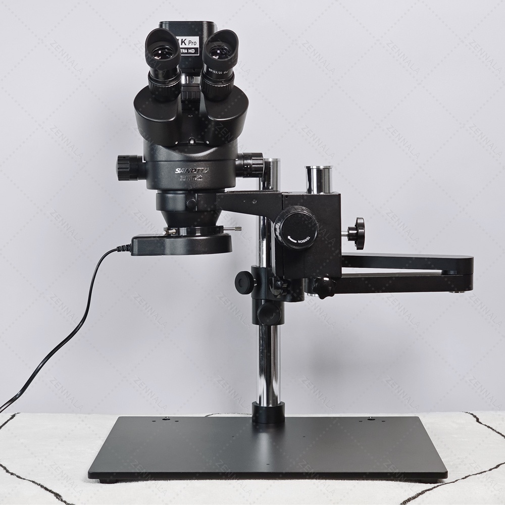 กล้องจุลทรรศน์ แบบมีแขน 360 องศา SANQTID trinocular stereo 7-45x กล้อง 4K รุ่น ZRA-45-4K