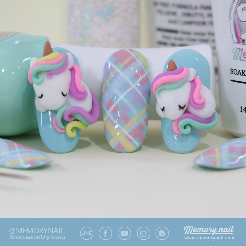 ลายเล็บ ปั้นนูนยูนิคอร์น และวาดลายสก็อตคละสี 3D Unicorn Nail Art Tutorial