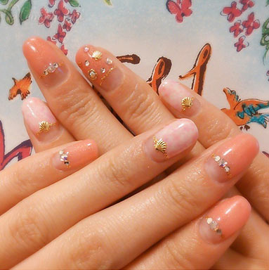 ลายเล็บ เปลือกหอย,shell nails,ลายเพ้นท์เล็บ เปลือกหอย