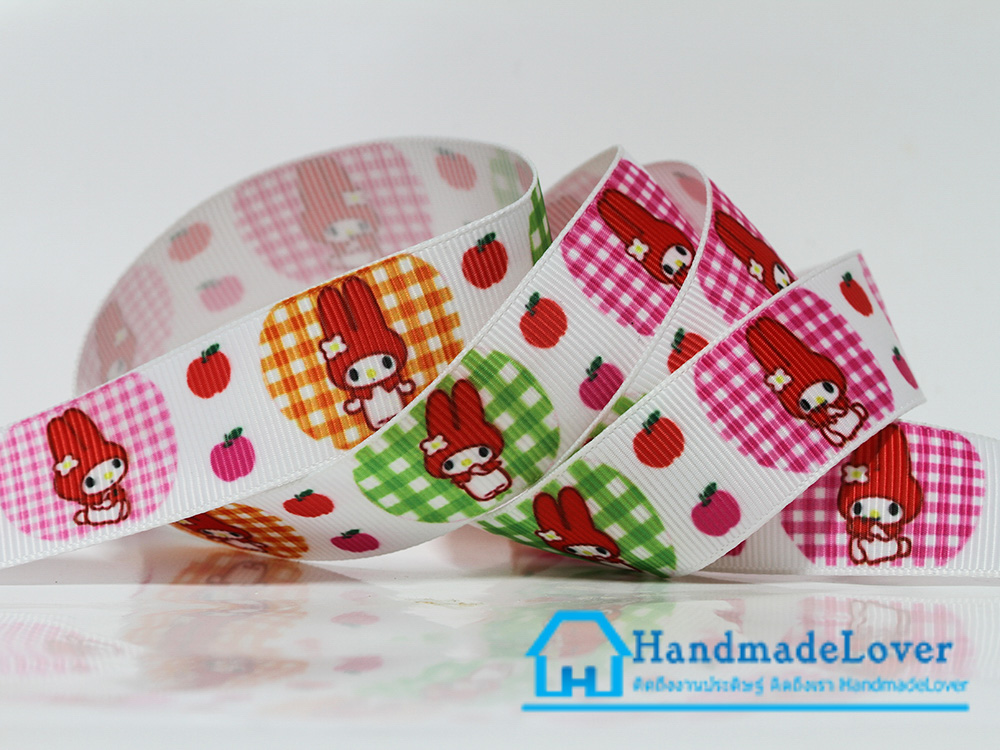 ริบบิ้นผ้า พิมพิ์ลายการ์ตูน มายเมโลดี้ / My Melody ขนาด 22 มิล