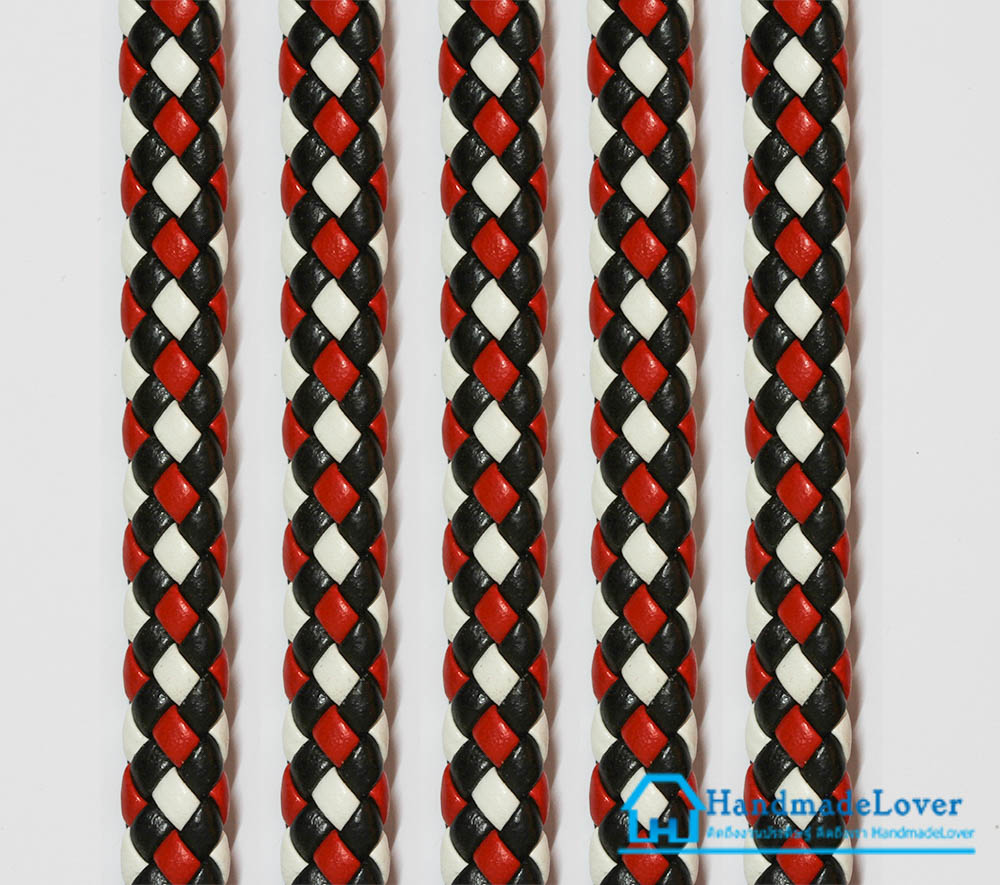 เชือกพีวีซี PVC ถัก สีแดง-ขาว-ดำ ขนาด 10 mm.