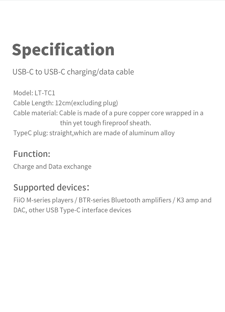 ขาย FiiO LT-TC1 สาย Type C To Type C สายชาร์จ/สายดาต้า