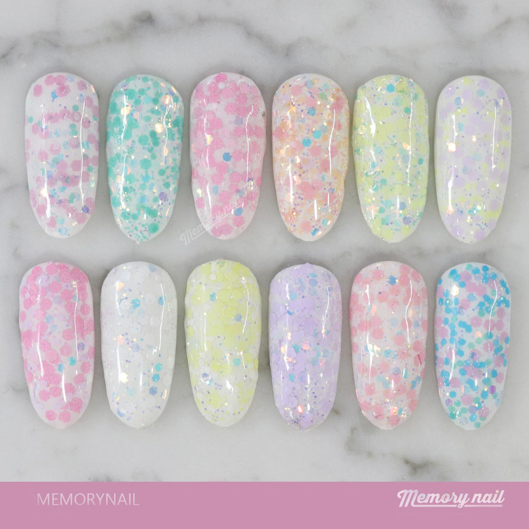 กากเพชรสีพาสเทล คละสี กล่องใหญ่ 12 สี 12 กระปุก (โทนขนม) สีหวานนุ่ม กากเพชรติดเล็บ กากเพชรแต่งเล็บ