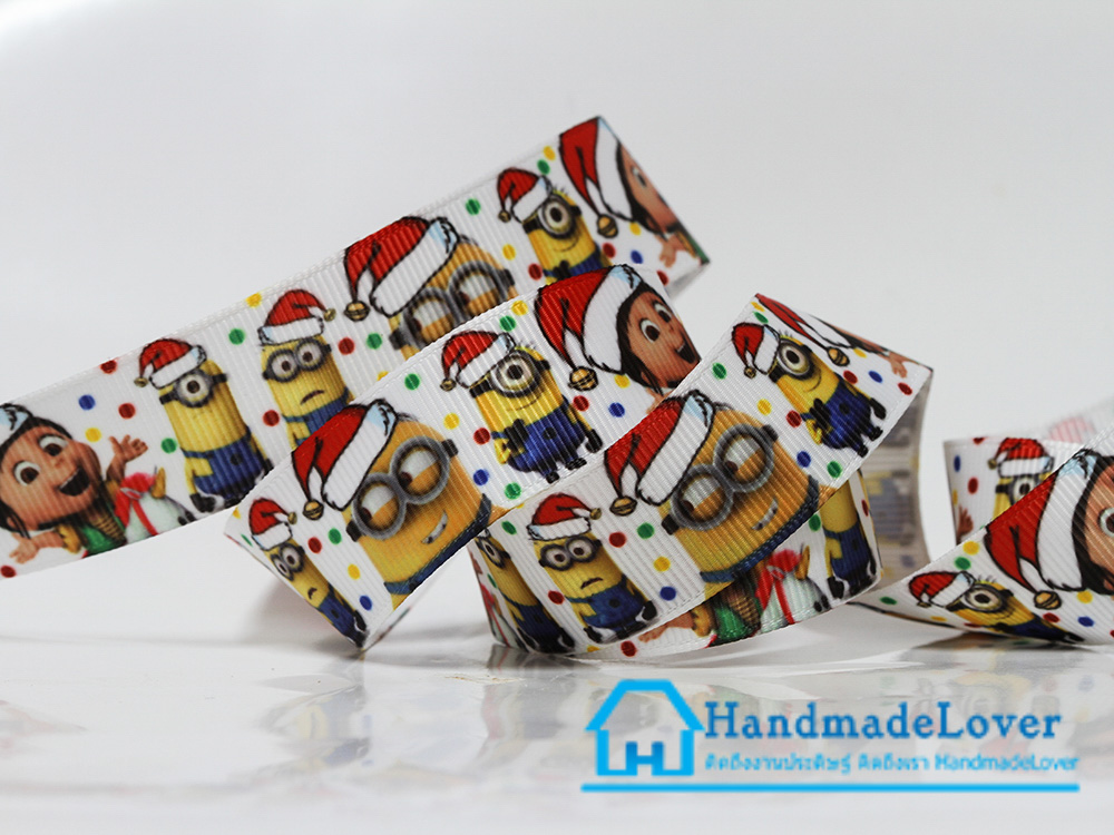 ริบบิ้นผ้า พิมพิ์ลาย Minions / มินเนียน ขนาด 22 มิล