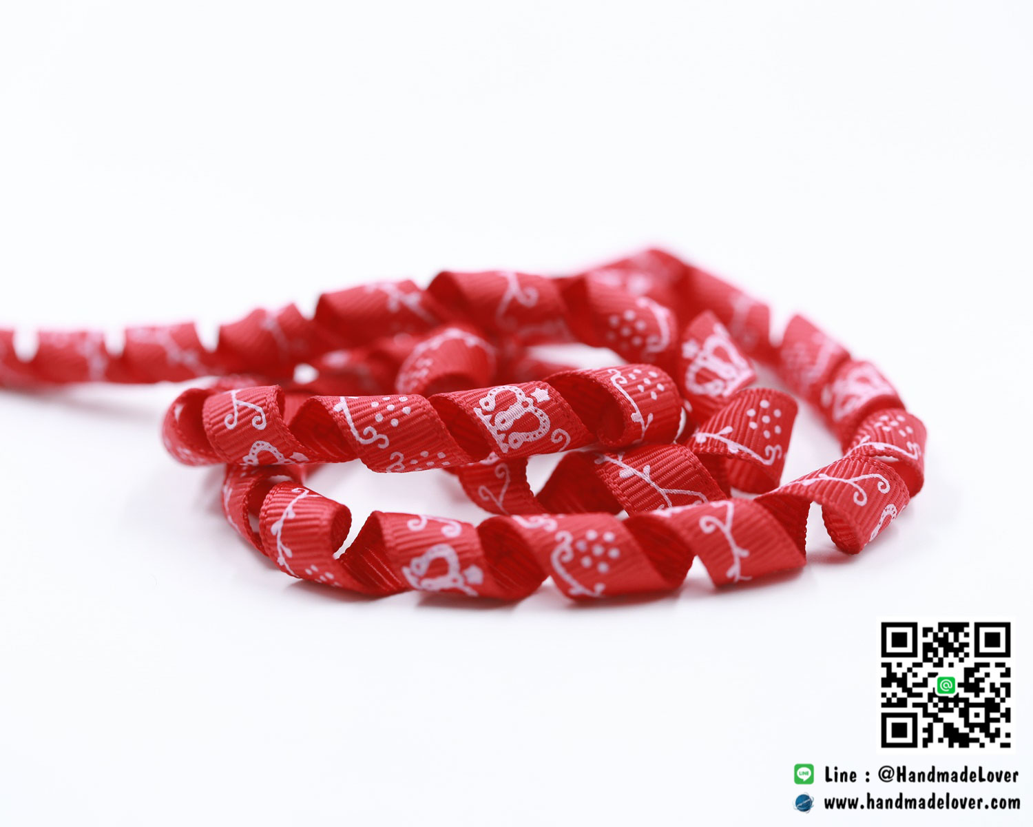 ริบบิ้นเกลียว สีแดง พิมพิ์ลายมงกุฎ