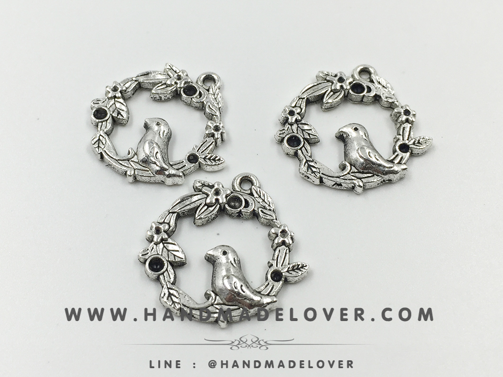 จี้โลหะ สีเงิน สไตล์วินเทจ รูปพวกมาลัยและนก