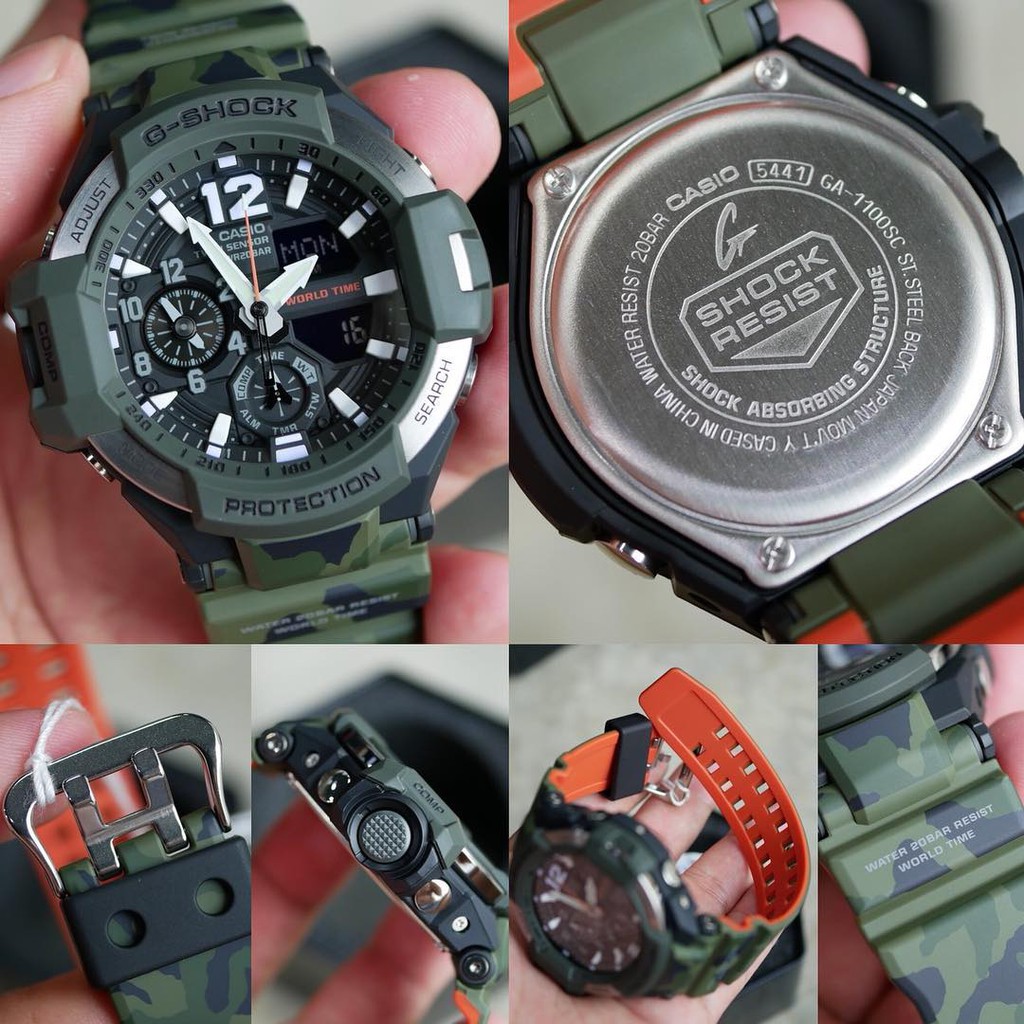 นาฬิกา Casio G-Shock นักบิน GRAVITYMASTER Master in OLIVE DRAB ทูโทน-ลายพราง series รุ่น GA-1100SC-3A (ลายพรางเขียวทหาร) ของแท้ รับประกัน1ปี
