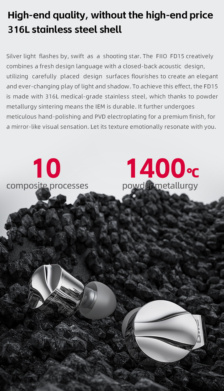 FiiO FD15 หูฟัง IEMs ไดรเวอร์ไดนามิก 13.8 มม.ไดอะแฟรมแมกเนเลียม บอดี้แสตนเลส 316L รองรับ Hi-Res ประกันศูนย์ไทย