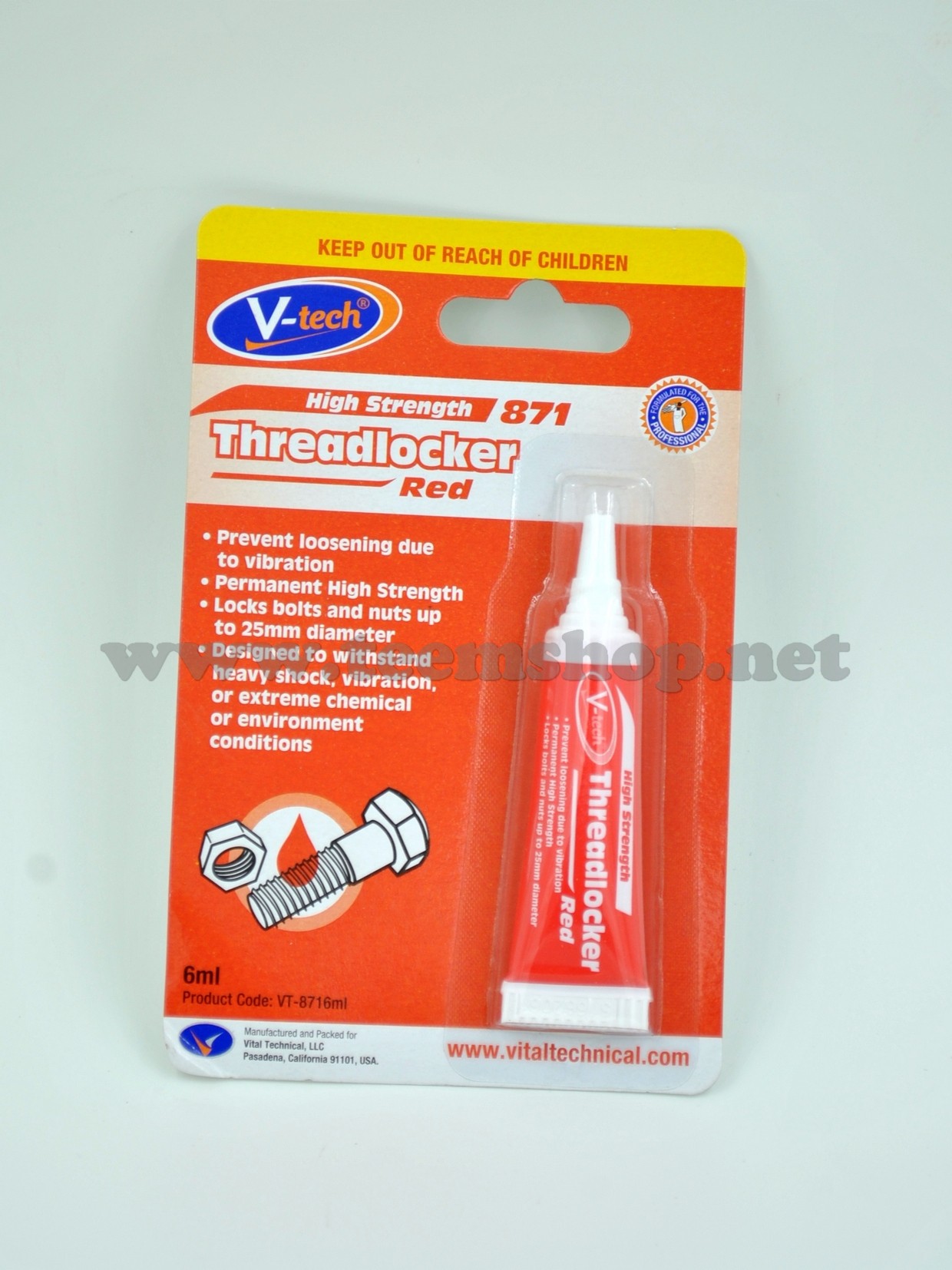 V-TECH VT-8716 กาวล็อกเกลียว สีแดง 6ML