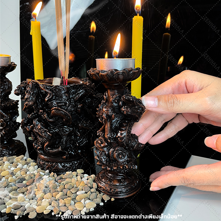 กระถางธูปลายมังกร 8 ตัว + เชิงเทียนลายมังกร