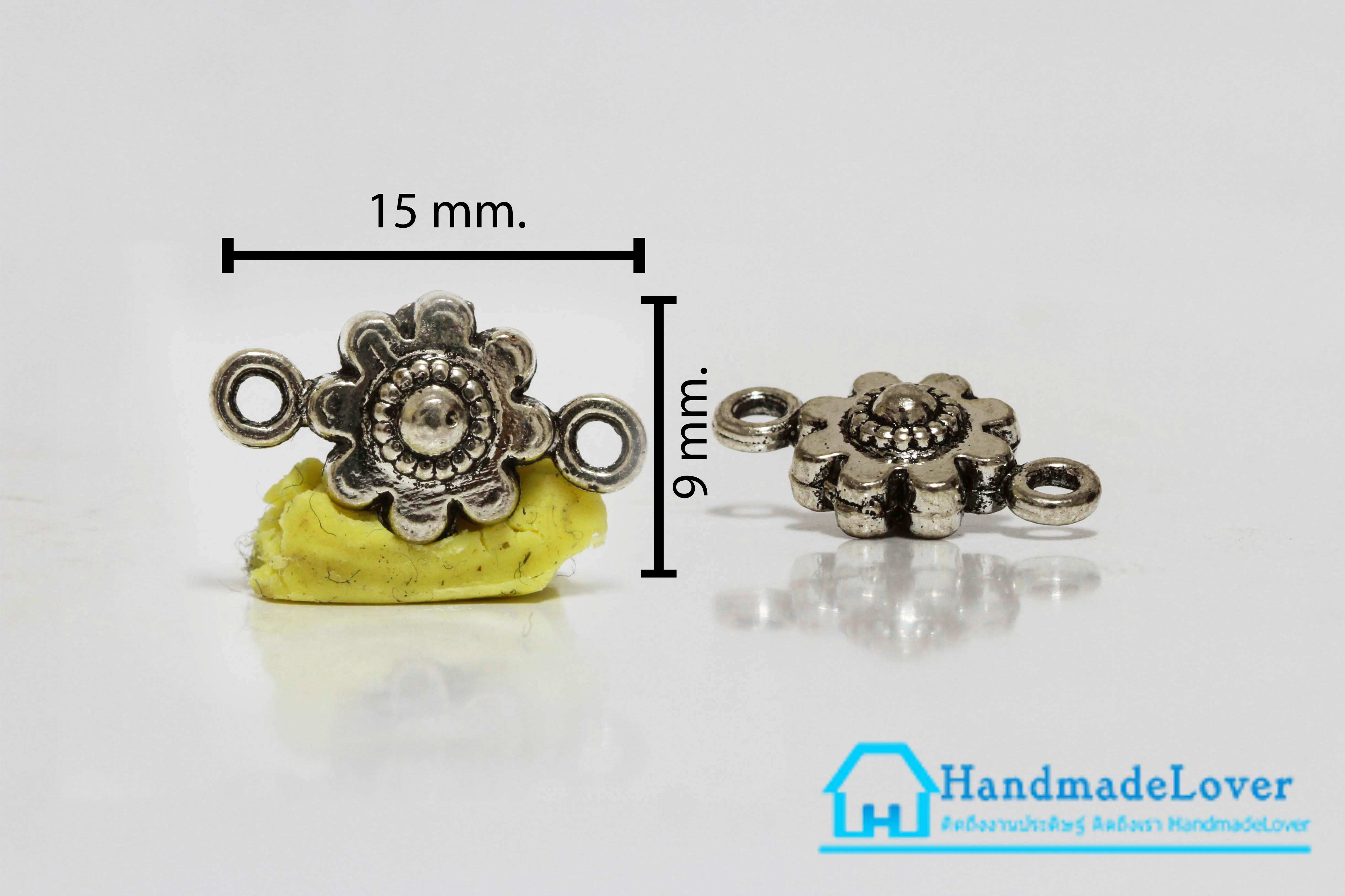 จี้ตัวห้อยซิป สีเงิน รูปดอกไม้ 2 ห่วง