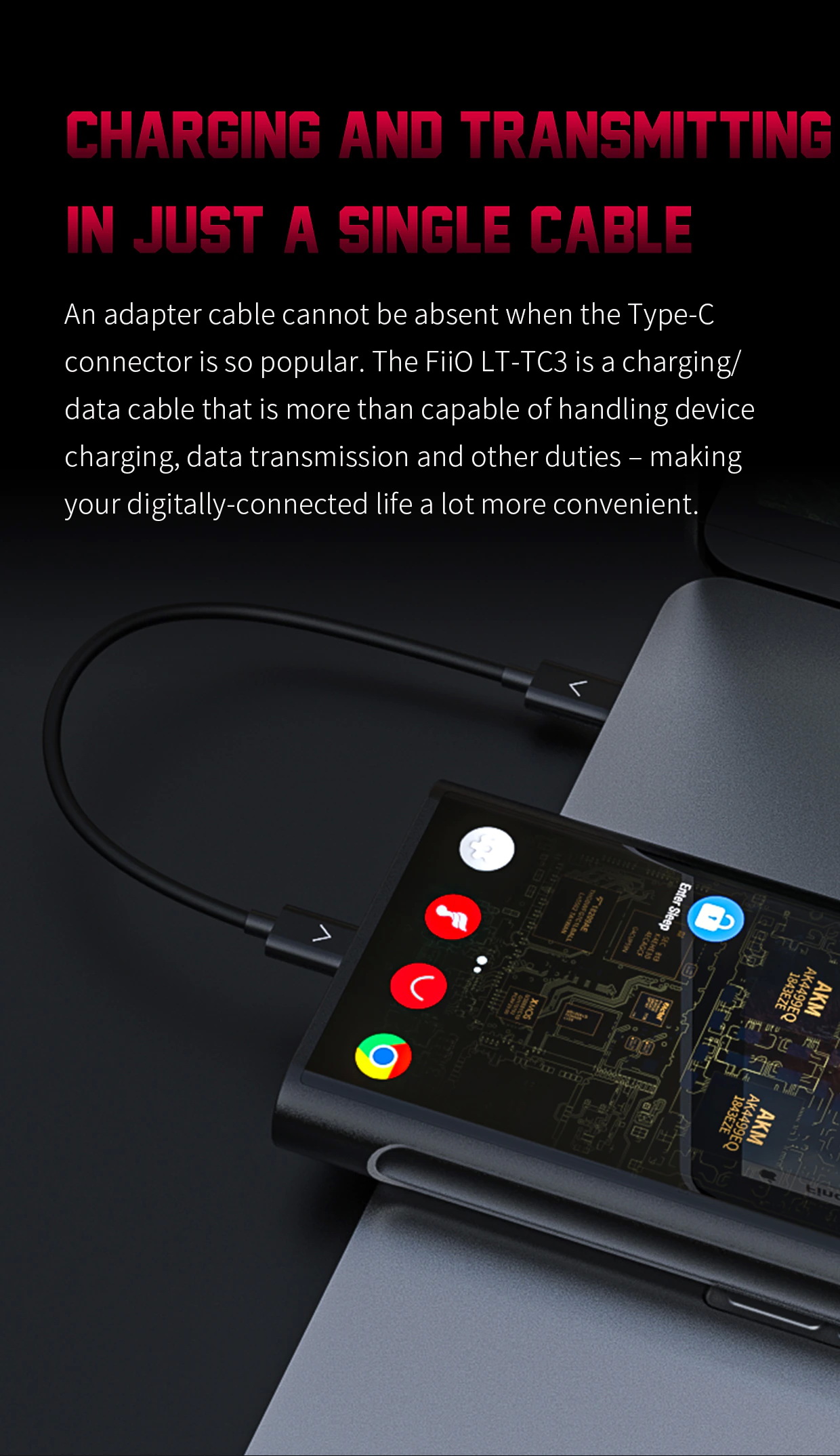 ขาย FiiO LT-TC3 สายชาร์จ/ดาต้า USB-C to USB-C สำหรับ มือถือ Androis ต่อกับ DAP