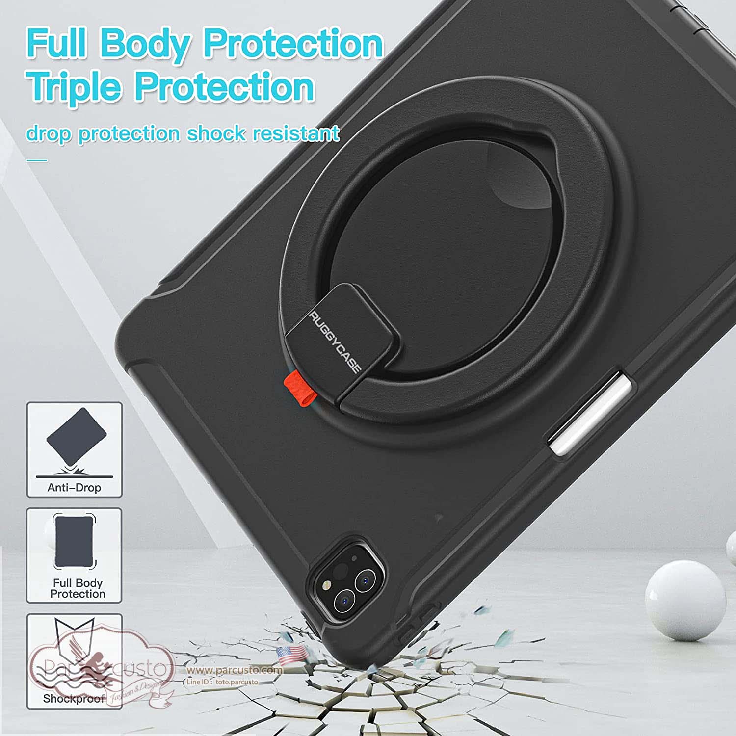 เคสกันกระแทก Apple iPad Pro 12.9 inch 5th 2021 [360 Degrees Rotation Stand]จาก RUGGYCASE [Preorder USA]