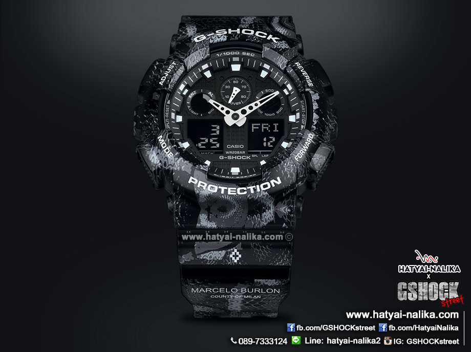 นาฬิกา Casio G-SHOCK x MARCELO BURLON Limited Edition รุ่น GA-100MRB-1A ลายงู (นำเข้า Japan) ของแท้ รับประกัน 1 ปี