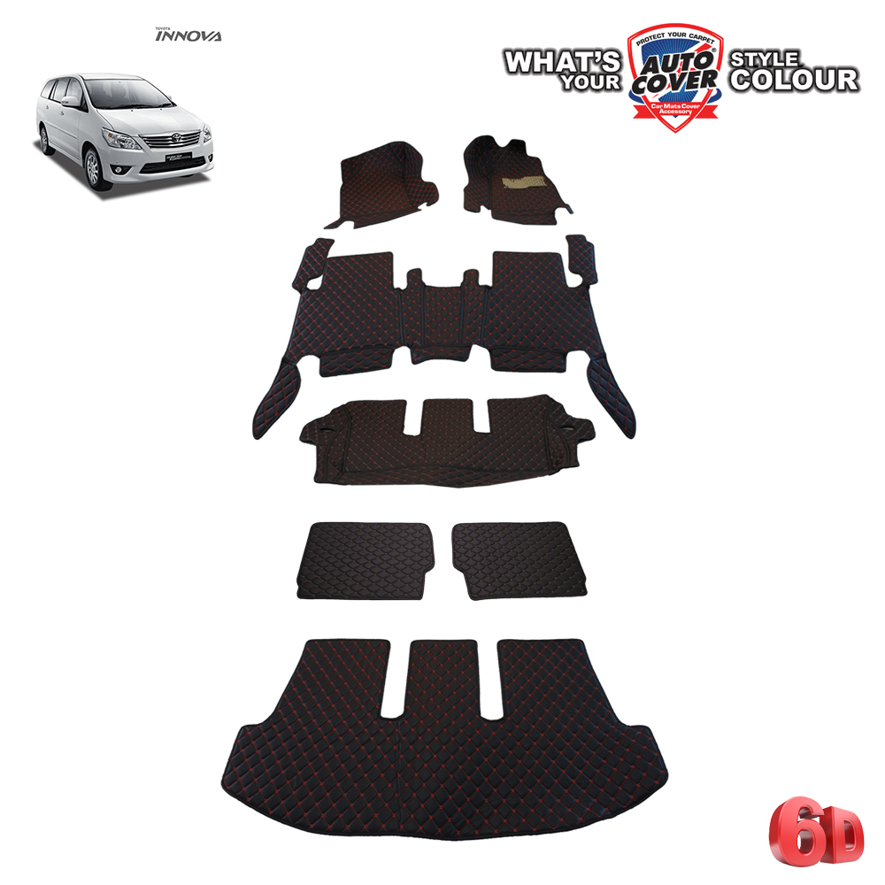 พรมปูพื้นรถยนต์ พรม 6D รถ TOYOTA INNOVA ปี 2005 -2015 พรมรถยนต์ชุดเต็มคัน รวมแผ่นท้ายและหลังพนักพิง จำนวน 7 ชิ้น