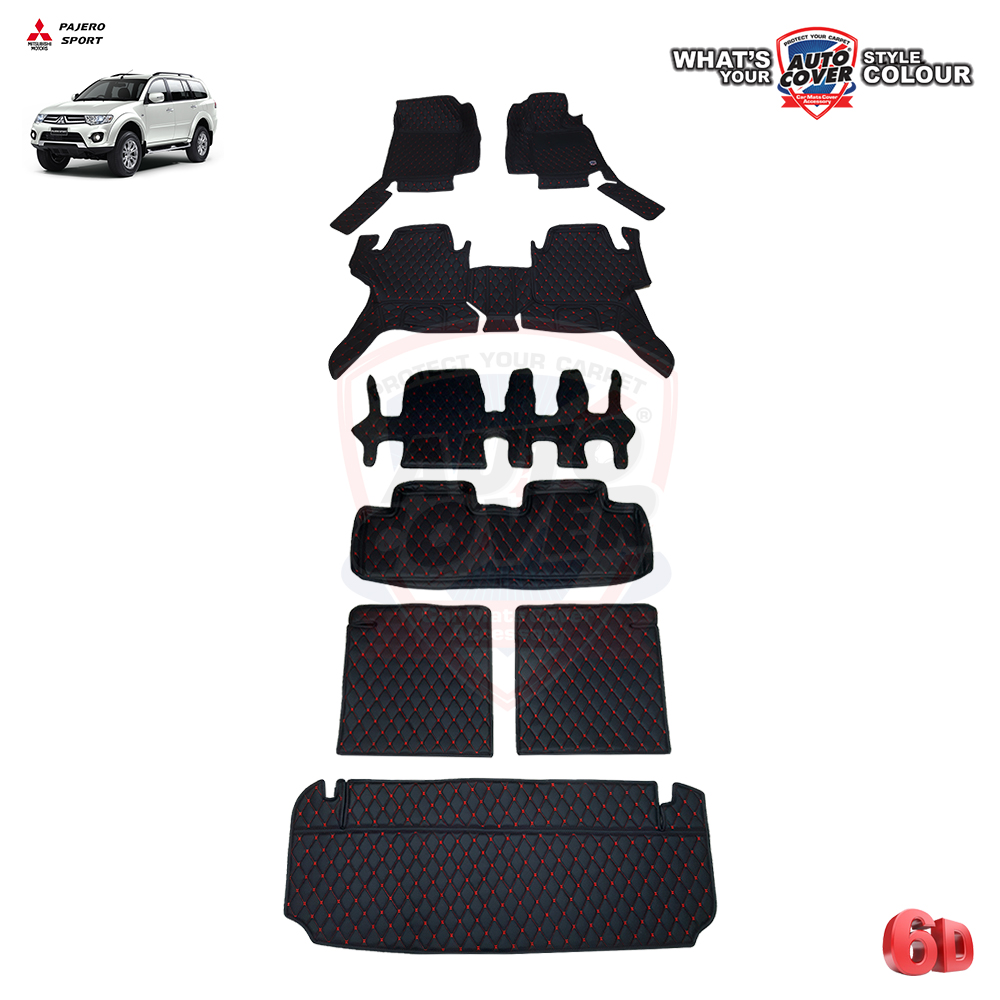 พรมรถยนต์ 6D รถ MITSUBISHI PAJERO SPORT ปี 2008-2015 ชุดเต็มคัน รวมแผ่นท้ายและหลังพนักพิง จำนวน 8 ชิ้น