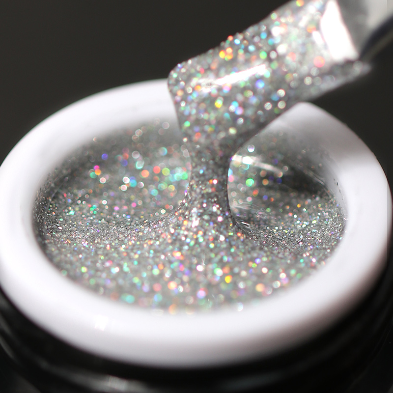 HS UNIVERSAL LASER GLITTER GEL (( กระปุก )) สีเจลทาเล็บ เนื้อกากเพชรโฮโลแกรม ซูปเปอร์เลเซอร์ รุ้งเงิน