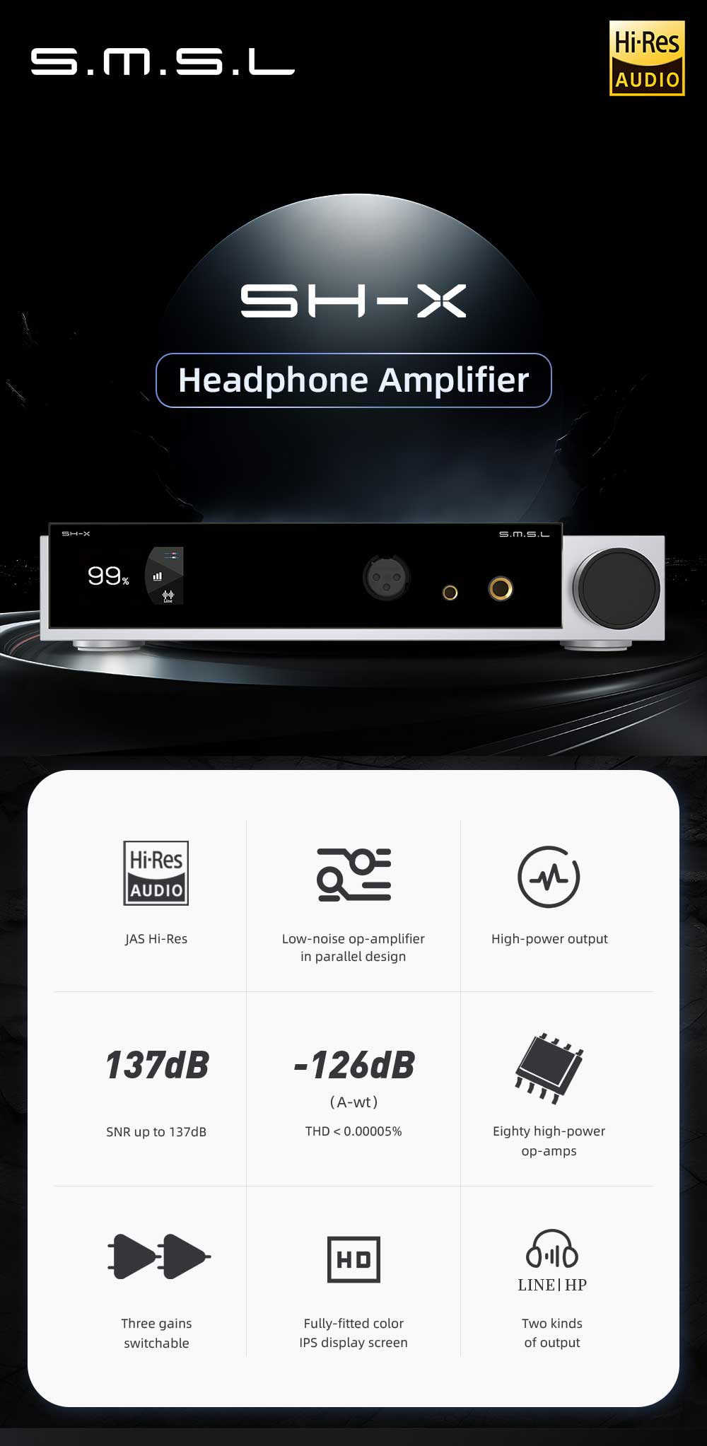 SMSL SH-X Headphone Amplifier ตั้งโต๊ะ กำลังขับสูง รองรับ Hi-Res ประกันศูนย์ไทย