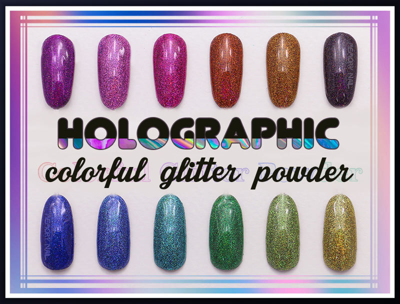 กากเพชรแต่งเล็บ Holographic colorful glitter powder ผงรุ้งกากเพชร ฮอโลกราฟี ชุด12สี