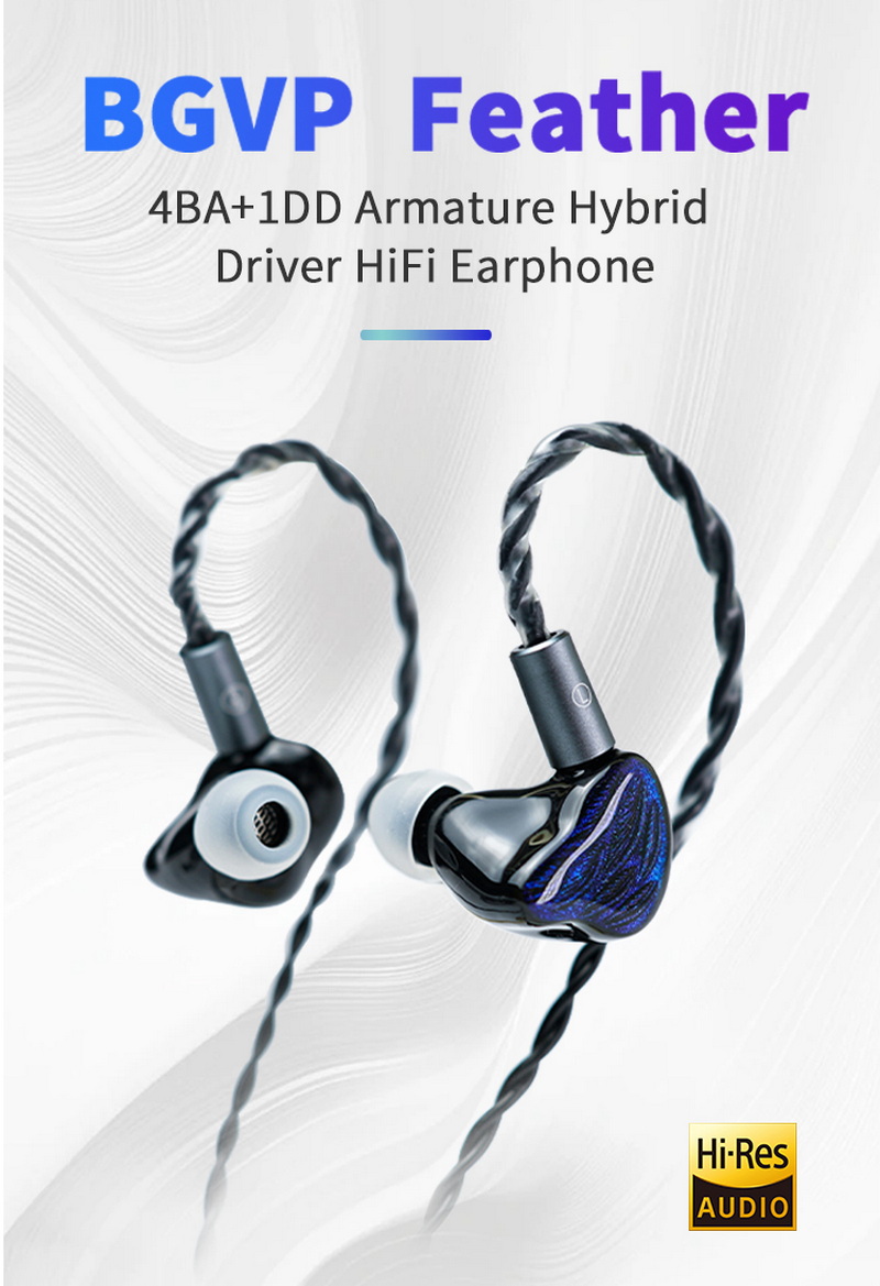 BGVP Feather หูฟัง IEMs 5 ไดรเวอร์ 4BA+1DD สายชุบเงินถัก4 เปลี่ยนหัวแจ็คได้ ประกันศูนย์ไทย